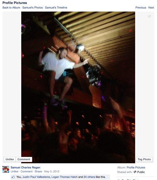 AbsolutRedBo's tweet photo. Sam climbing UCSB music venue's ceiling beams before it was mainstream (cc: @SATANWRIDERS / @Msldemarco) http://t.co/Epxw3WDp61