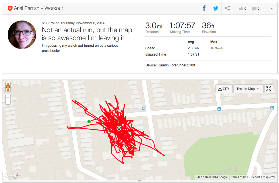 arielrp's tweet photo. Unintentional #Strava art. http://t.co/panR6vub6v