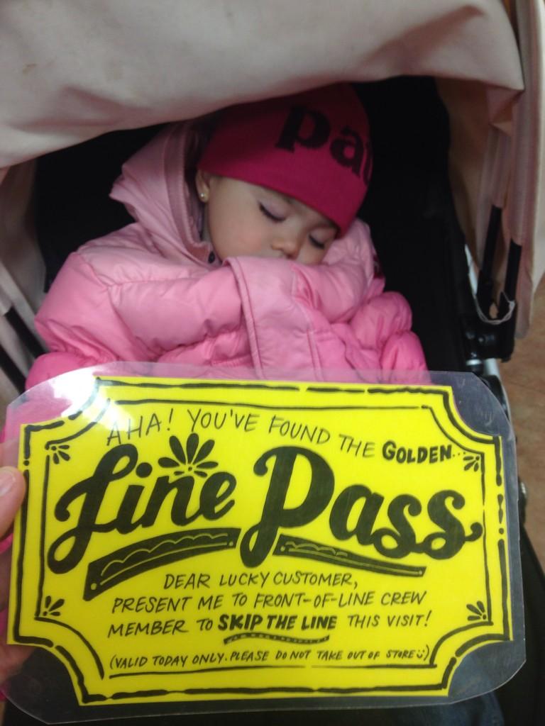 MelTz's tweet photo. Love #TraderJoes even more after handed Golden ticket by box boy to skip line today w/sleeping baby!! #goldenlinepass http://t.co/X2ZeAW51vl