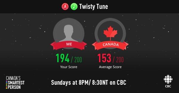 jason_a3e's tweet photo. I'm testing my intelligence with Twisty Tune on Canada's #SmartestPerson! http://t.co/NzuhhmlWgB