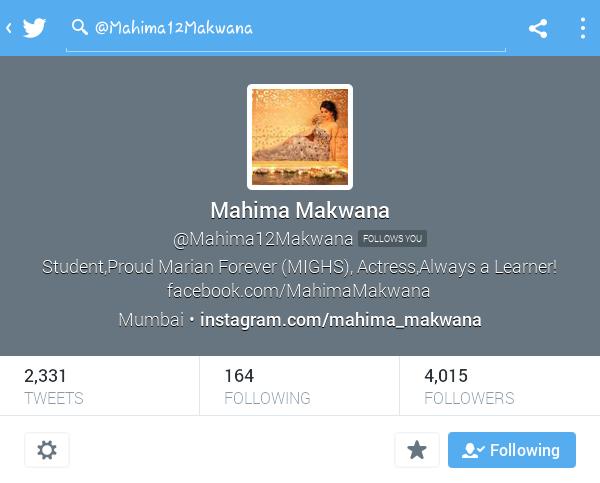 MahimaMakwanaFC's tweet photo. Congrats for crossing #4k followers on twitter! #ShiningStar @Mahima12Makwana ! More power to u doll #LotsOfLove http://t.co/aCIp7n6ds0