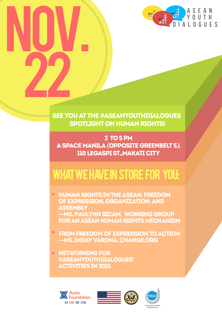 AseanYD's tweet photo. Save the date! See you at @aspacemanila this Saturday, Nov. 22 for another leg of the ASEAN Youth Dialogues! http://t.co/6EEOCFmSTK