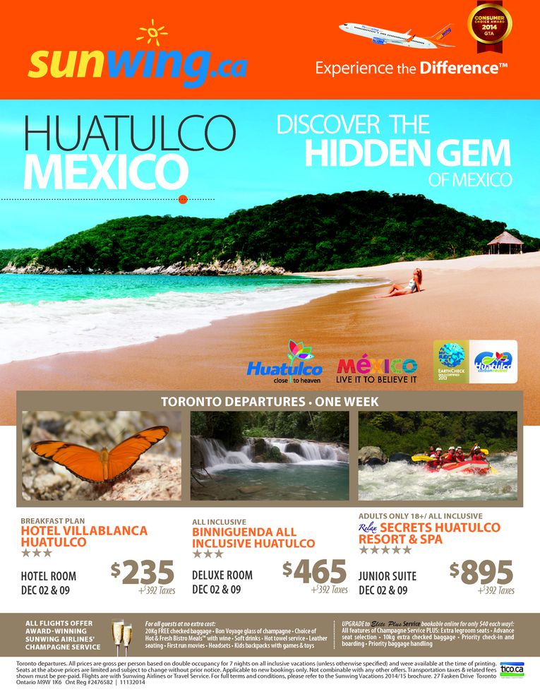 OntTravelDeals's tweet image. $235 -  #Toronto to Huatulco Mexico one week all inclusive