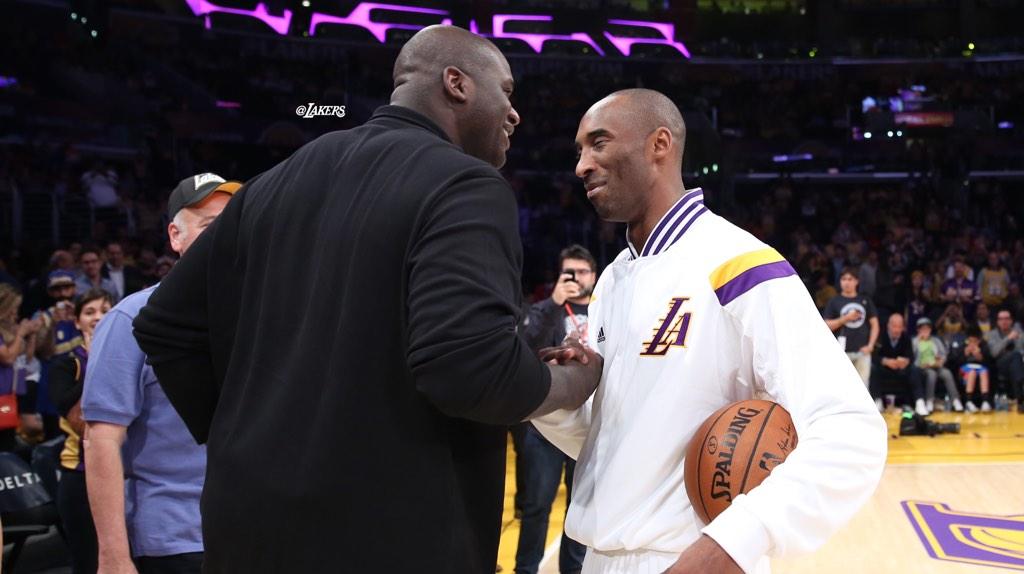 .@SHAQ is in the building tonight and stopped by to say hello to an old friend. #GoLakers