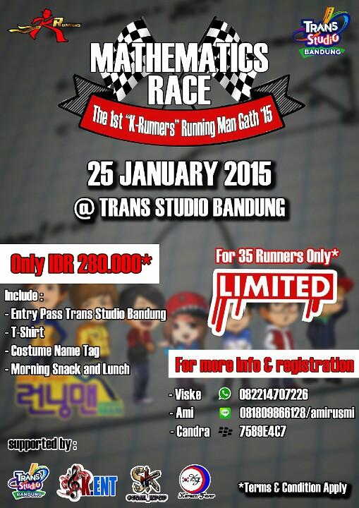 Progressif_Ent's tweet photo. Gath Runningman @TransStudioBdng  |25 Jan'15 |HTM 280K | more info @kolapsurunners !Regist:
http://t.co/Z1j0DQ0GOT http://t.co/WOdcYgUKpY