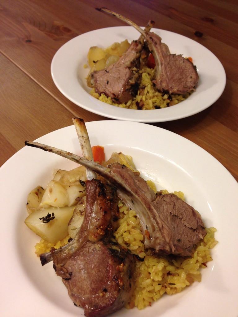 xoo426's tweet photo. Yummy roasted rack of lamb &amp; cranberry pilaf. ❤️#staub #aussie #cranberry #SundayDinner http://t.co/vWJqHKAR1B