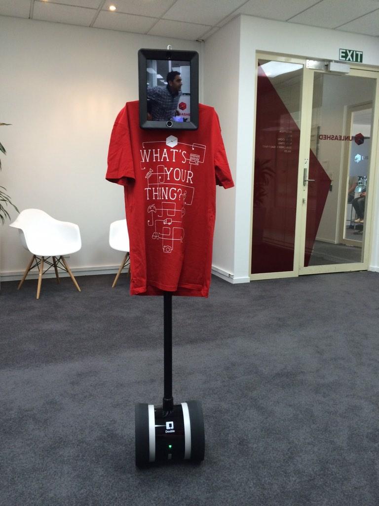 unleashedteam's tweet photo. @EmTantau I see your cute wookie, and I raise you our newest team member - courtesy of @doublerobotics! http://t.co/z3vQT6zzmu