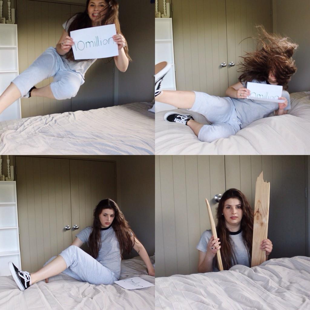 jaamiecurry's tweet photo. I tried being creative for my 10 million photo but ended up breaking one of my beds slats. I'm actually crying wtf http://t.co/aKlZgNRSJE