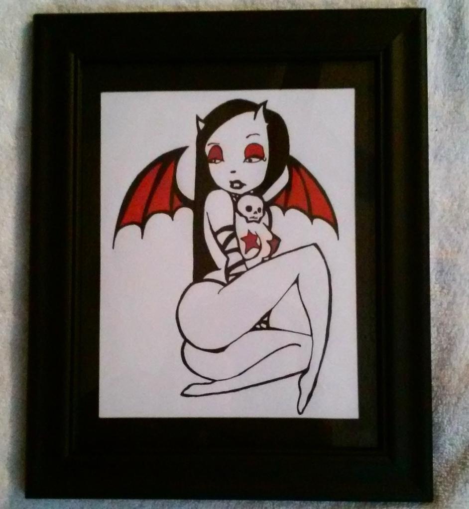 NecroNeoG1's tweet photo. Demon girl. Drawn with pencil, and sharpie. in a 13"x15" frame. http://t.co/kAtBPCCyWm