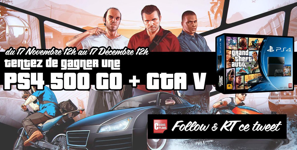 ClubicBonsPlans's tweet image. [#CONCOURS] Pour tenter de gagner une #PS4 + #GTAV 
#Follow nous + #RT ce tweet! 
régl: clubic.cc/regleps #CBPS4