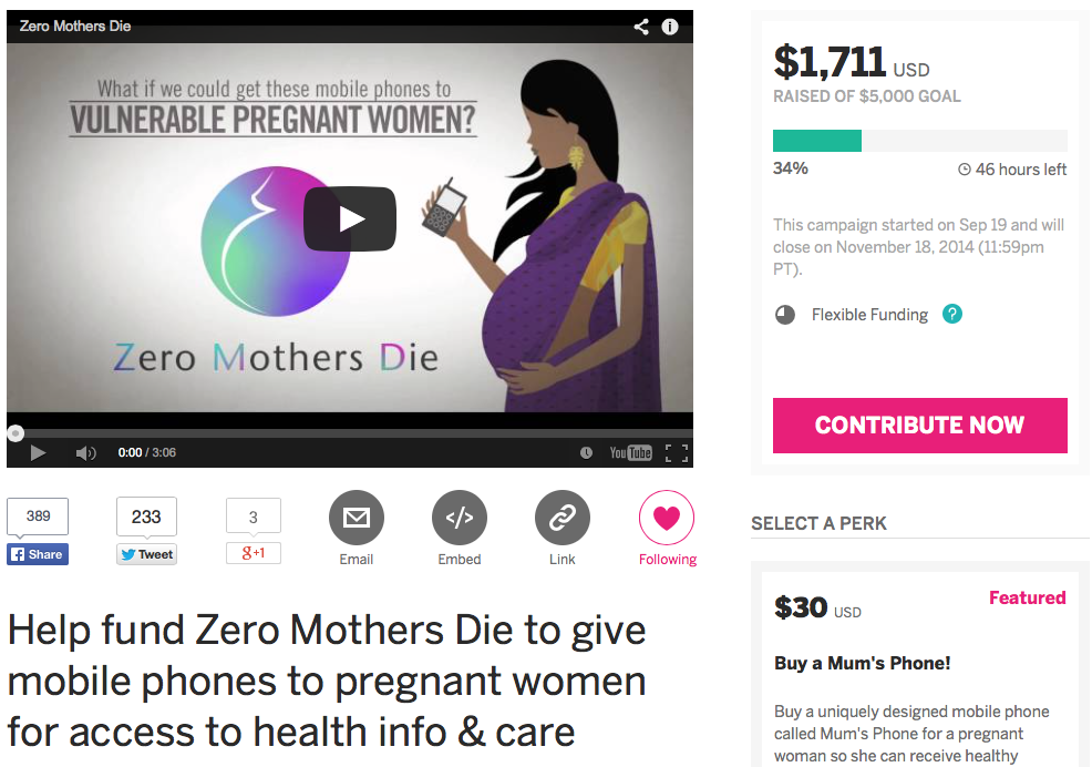 ZeroMothersDie's tweet photo. Only 3 days for @ZeroMothersDie @Indiegogo 2 equip pregnant women w #mobiles #mhealth http://t.co/XMyznw0fvj Pls RT! http://t.co/DEvybjCvfx
