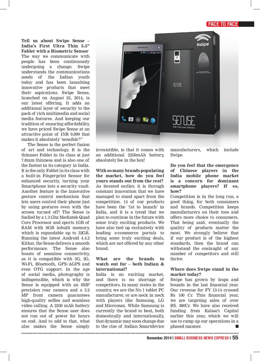 shripal_gandhi's tweet photo. My interview in Nov issue of Small Business News Express Magazine on #Sense and Sensibility @swipetelecom #fablets http://t.co/bll4BRauec
