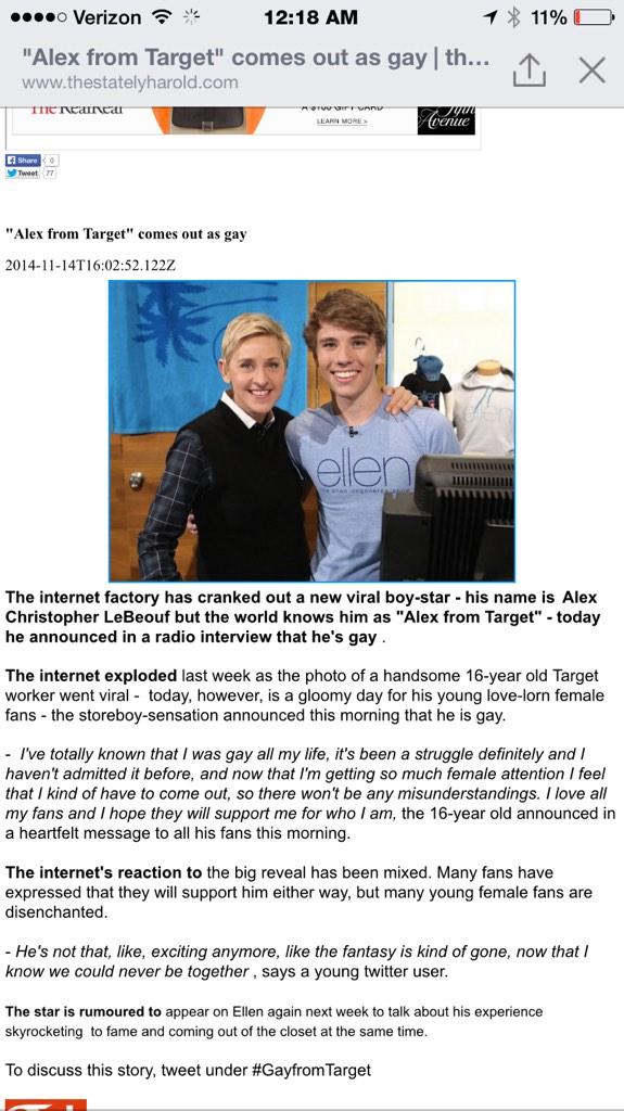 rbysays's tweet photo. Called it. Sorry girls #AlexFromTarget #AlexFromTargetFandom #AlexFromTargetIsGay http://t.co/RmQaHdPWD2
