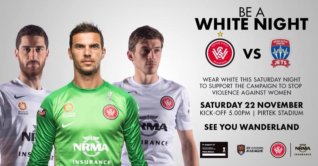 WhiteRibbonAust's tweet photo. Take a stand: wear white this Saturday @wswanderersfc match in support of White Ribbon Australia #WhiteRibbonDay http://t.co/Xb9liz7p5k