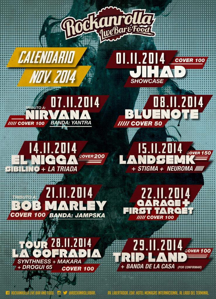 Rockanrollabar's tweet photo. Calendario de #Noviembre 2014 lml Chequea el Flyer! lml http://t.co/VWNQOaaXak