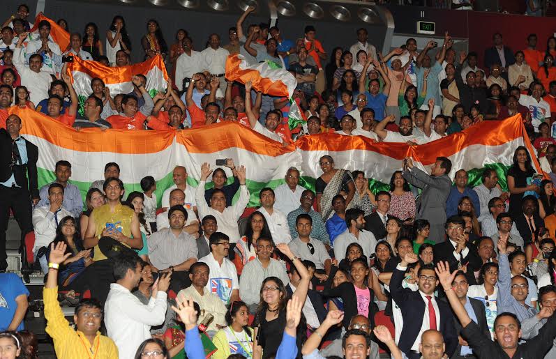 PIB_India's tweet photo. Enthusiastic gathering to hear their beloved PM Shri @narendramodi, in Community Reception at Allphones Arena, Sydney http://t.co/du7aTtWkDj