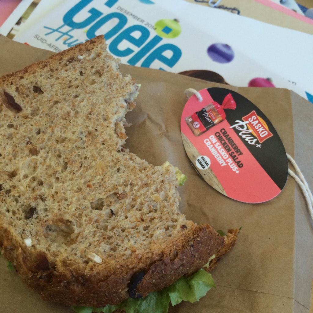 SallyEmerySA's tweet photo. Thank you #SaskoPlus for my surprise sarmie. Perfect timing. This cranberry bread is yum. http://t.co/THt9TGaa55