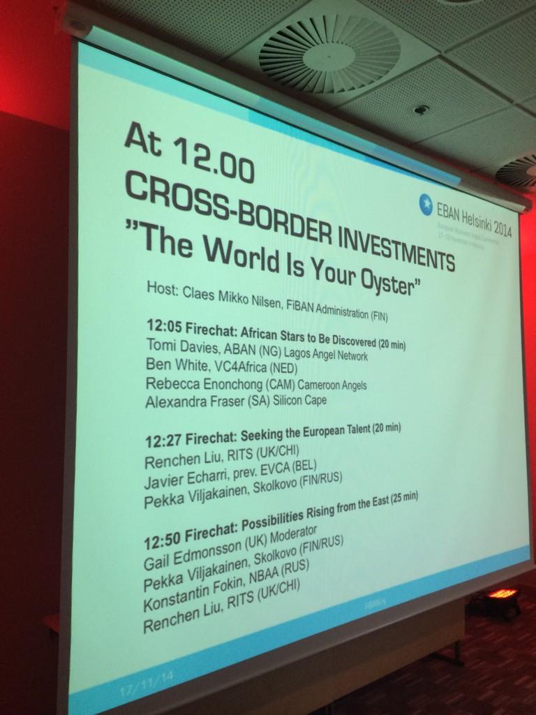 anfraser's tweet photo. Fireside chat on investing in Africa about to begin! #EBAN2014 @SiliconCape @BizSparkSA @SiMODi_SA @VC4Africa http://t.co/FCyFWw5gnn