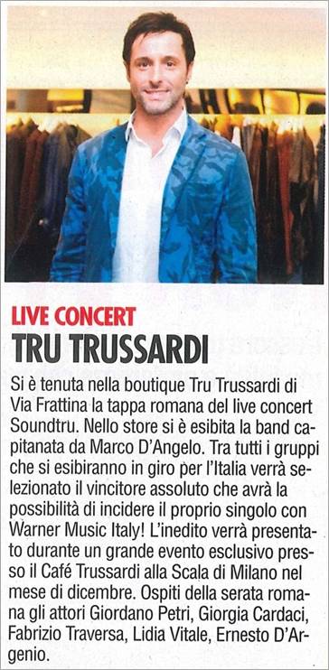 GiordanoPetri's tweet photo. Evento #soundtru nella boutique di Roma. Come Mancare?
#giordanopetri #trutrussardi #trussardi #actors #rome #events http://t.co/RgusoIrpwJ