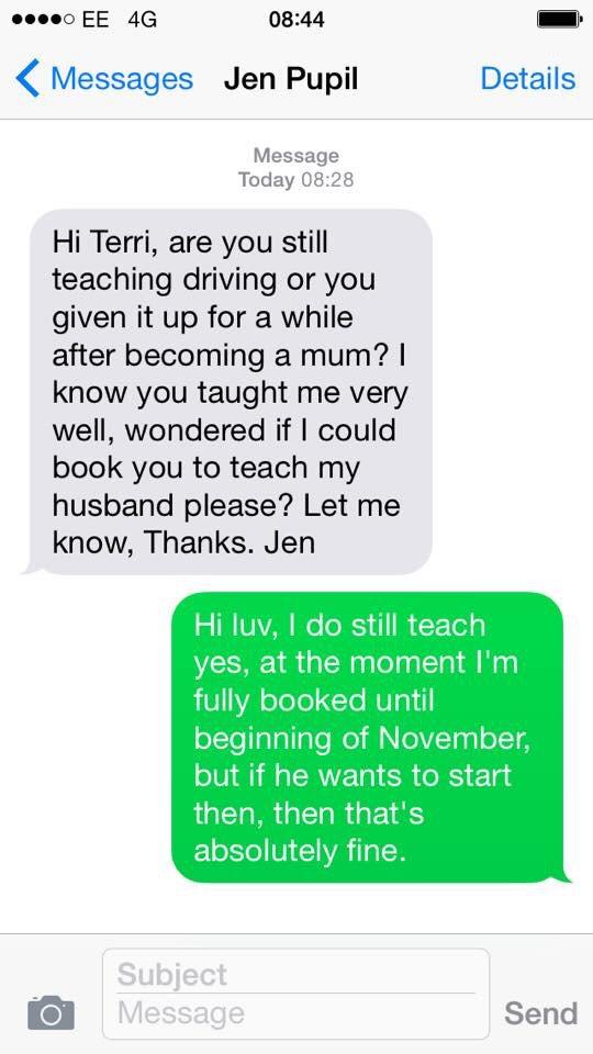 A pupil I taught when I was pregnant with James, who passed with me who wanted me to teach her husband #professional