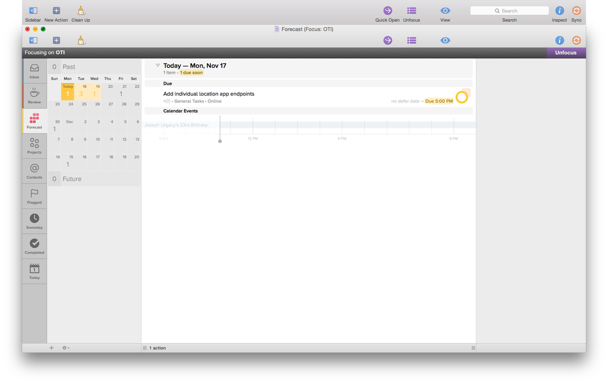 EdwardHinkle's tweet photo. @OmniFocus Mac OS X 10.10 bug, when I put app into Fullscreen mode on my MacBook Pro 13” Retina, double toolbars. http://t.co/ZkuIiGlg1J