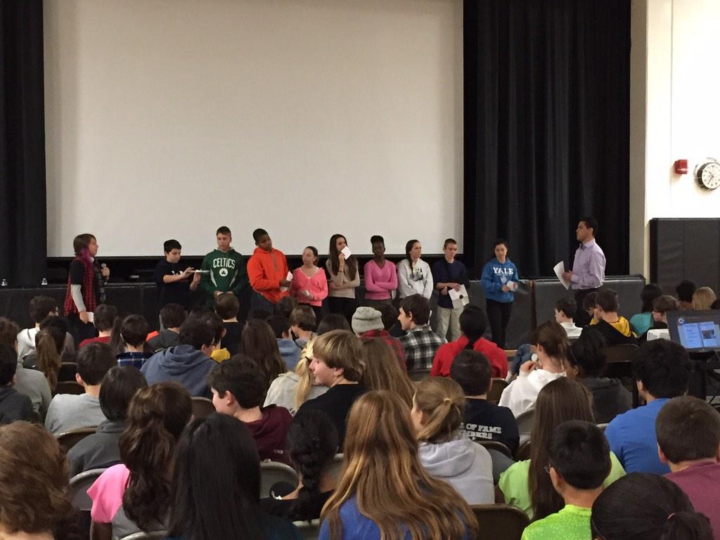 dellingeramsb's tweet photo. Students at ADL's "Bystander to Ally" anti-bullying assemblies. #AmityReg5 http://t.co/Aym4ay7JdE