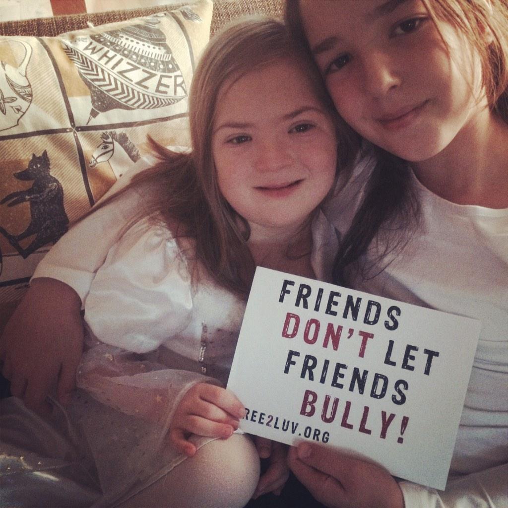 DownsSideUp's tweet photo. Friends don't let friends bully. Children with SEN are twice as likely to be bullied. #AntiBullyingWeek @FREE_2_LUV http://t.co/3GDfs6bT1K