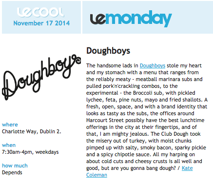 .<a href="/DoughboysDublin/">Doughboys</a>: Rising above the subpar sub and rolling out the finest sambos in Dublin. bit.ly/1xwDktO