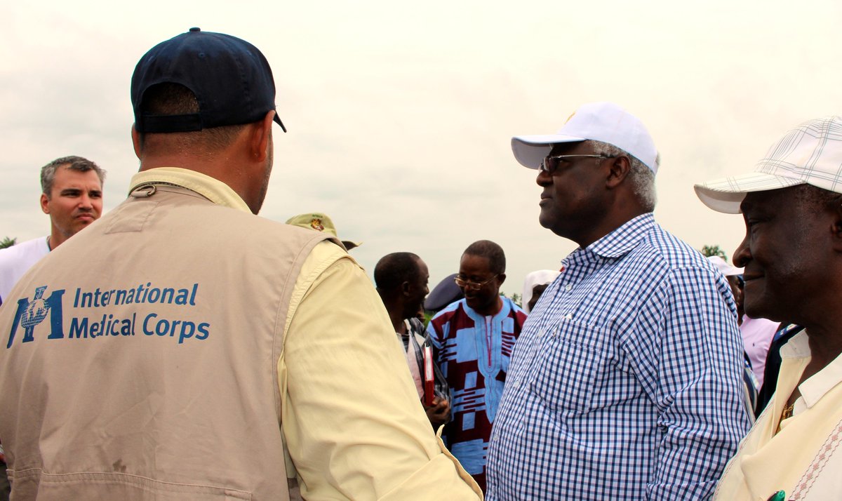 #SierraLeone President Ernest Koroma, touring site of <a href="/IMC_UK/">International Medical Corps UK</a> #Ebola Treatment Center in #PortLoko