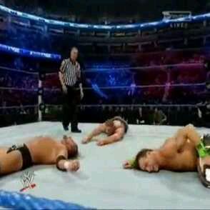 baqirshh's tweet photo. .@JohnCena and @ShawnMichaels both try to pin @TripleH but HHH kicks out at 2. #SS2009 http://t.co/Gmkrm0Xnpe