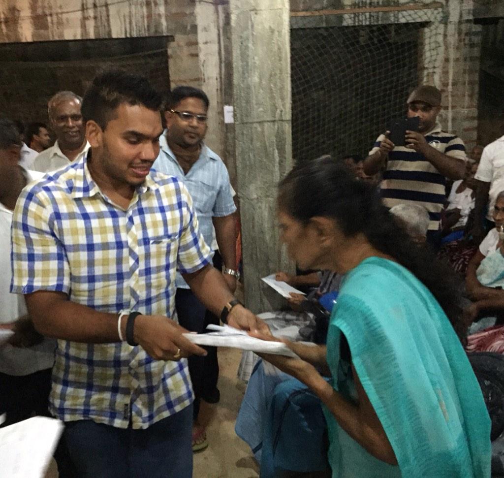 RajapaksaNamal's tweet photo. Distributing goods to residents of Elderly Homes in the Beliatta electorate http://t.co/B3cO2Wsu94