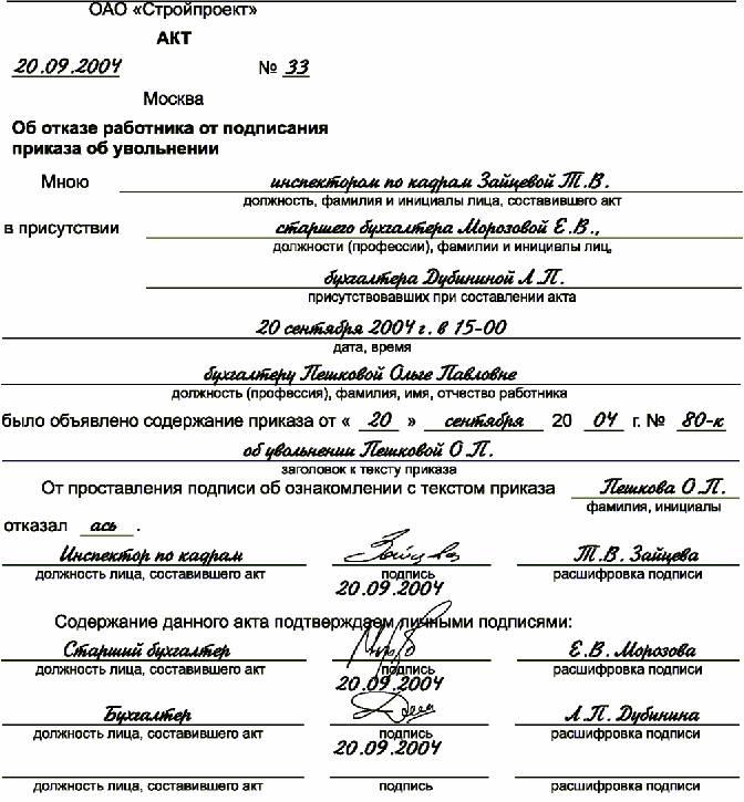 Приказ об увольнении ознакомить работника