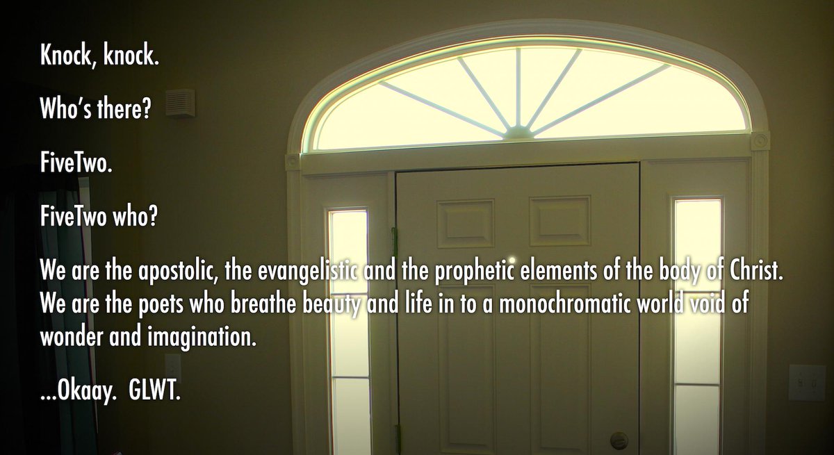 toddwilken's tweet image. Knock, knock. Who's there? FiveTwo... this one isn't so much funny as sad. #Five2 #FiveTwo #sacramental