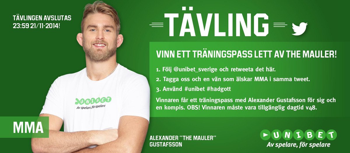 Unibet_Sverige's tweet photo. Vinn ett träningspass med @AlexTheMauler! Följ @Unibet_Sverige, retweeta det här och följ instruktionerna på bilden http://t.co/UBexVIv1fm