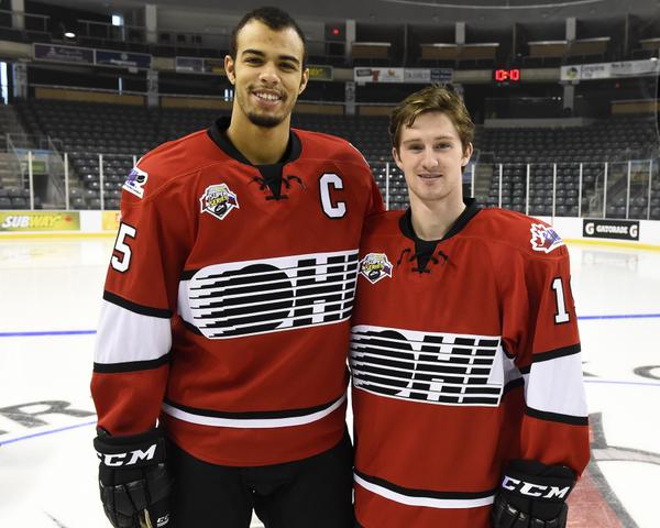 OHLHoundPower's tweet photo. PICTURE: @drtwofive and @jaredmccann19 hit the ice in Kingston TONIGHT along with Team OHL. #SUBWAYSeries http://t.co/8jAvLzzWMe