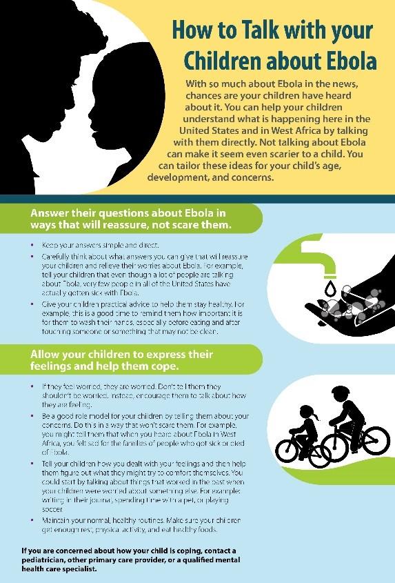 CDCgov's tweet photo. Parents, not sure how to talk with your children about #Ebola? Check out new CDC fact sheet: http://t.co/7iAWJfSJAS http://t.co/KrImQfLFDi