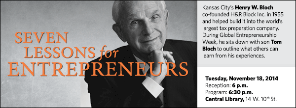 KCLibrary's tweet photo. Seven Lessons for Entrepreneurs with Henry W. Bloch &amp; Tom Bloch  #GEWKC http://t.co/ZIw4UllRQo http://t.co/pDRXcbHLH0