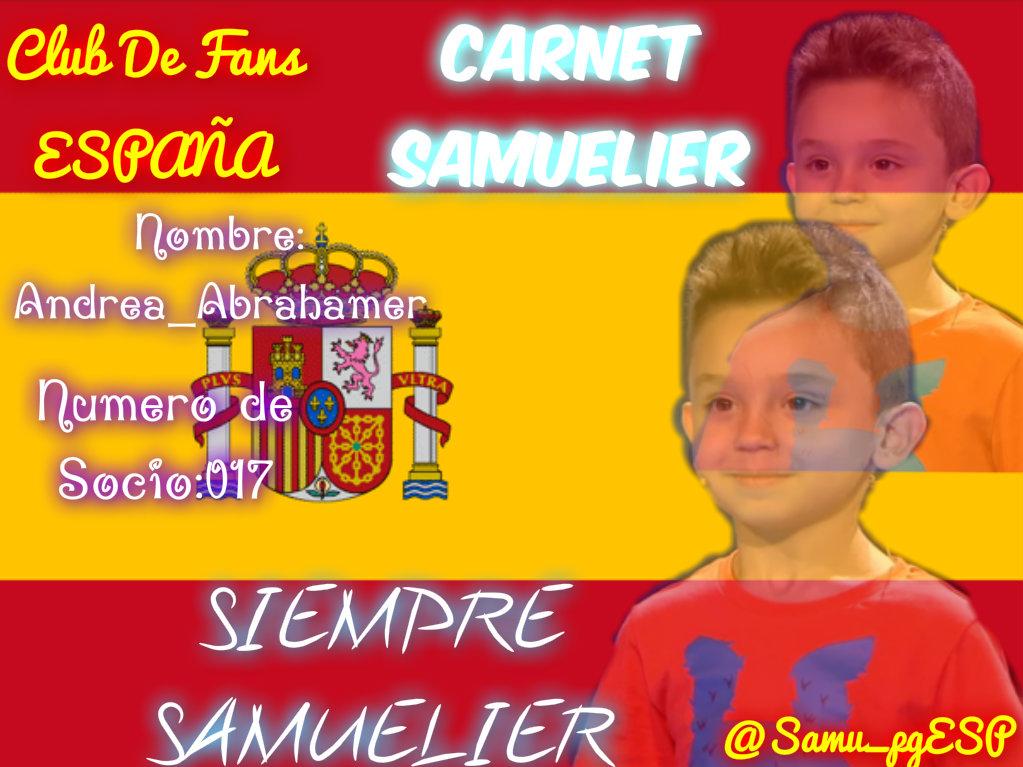 Samu_pgESP's tweet photo. @andrea_080601 ¡Ya tiene su carnet #Samuelier ! ¿Y tu? ¡A que esperas a pedirlo! Nº17 http://t.co/rKVa46gXFi