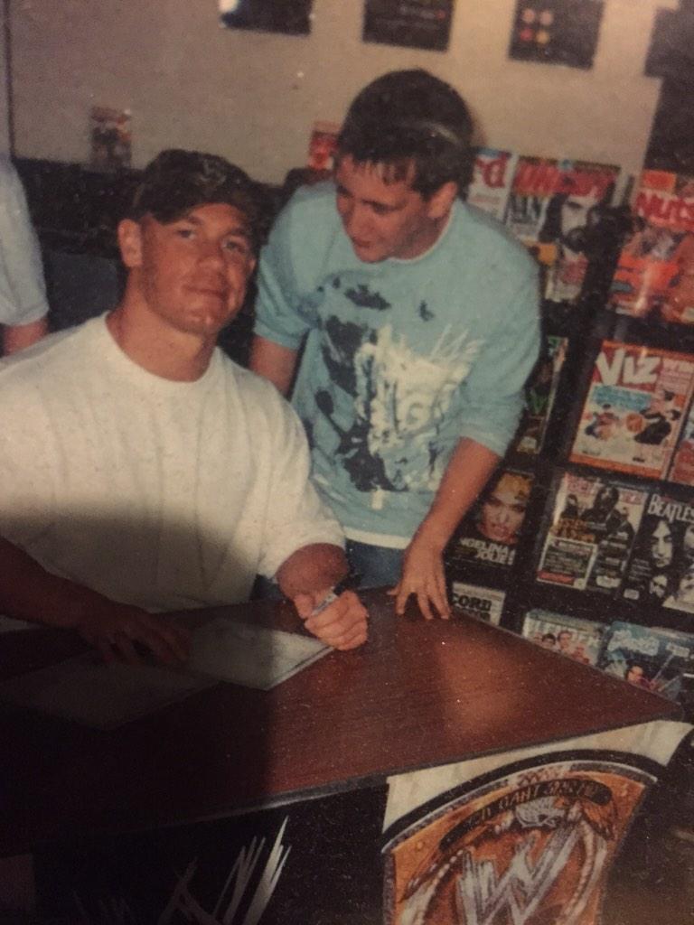 RyanSangster1's tweet photo. Old school meeting @JohnCena like 10 years ago. pissed off he wasn't at #wwe glasgow though! http://t.co/adWHlayq6Q