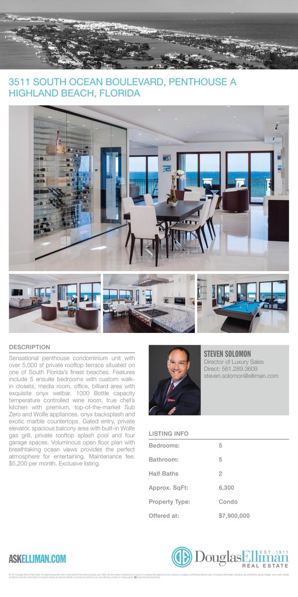 StevenSolomon's tweet image. There's no place like Highland Beach, Florida!  Call Steve to see this incredible oceanfront penthouse!