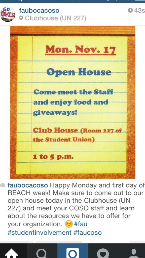 FAUbocaCOSO's tweet photo. Make sure to come out to our open house today and...follow us on Instagram @faubocacoso! ☺️☺️ http://t.co/5jERdRy2HG