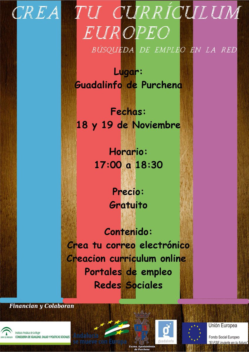 CGpurchena's tweet photo. Crea tu Curriculum Europeo,Los días 18 y 19 de noviembre, de 17:00 a 18:30 en el Guadalfinfo de Purchena, #DinamizaT http://t.co/TN433dtyD3