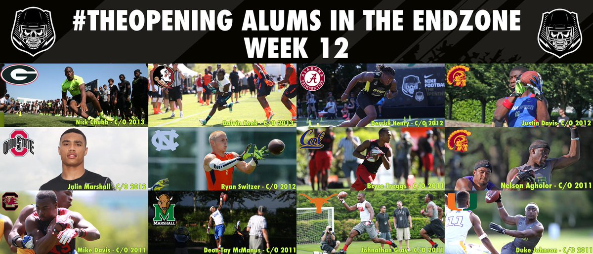 TheOpening's tweet photo. S/O and Congrats to the 12 #TheOpening Alums who #GOTOPEN in the end zone during Week 12 of #CFB. #Salute http://t.co/AInL3YASb9