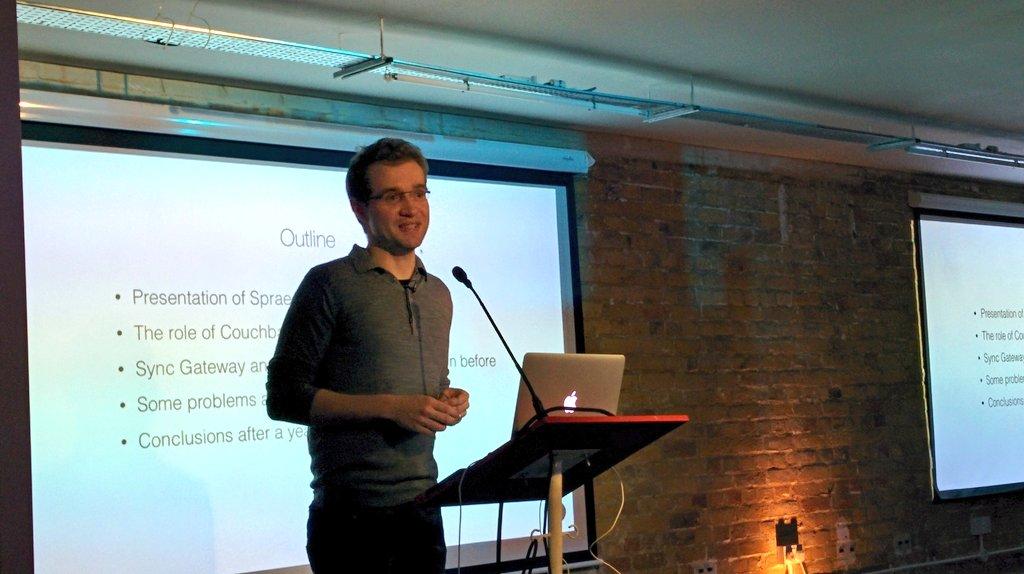 LondonNoSQL's tweet image. Jakob Hoydis of @spraed_net kicks off tonight's London NoSQL meet-up speaking about Couchbase Mobile.