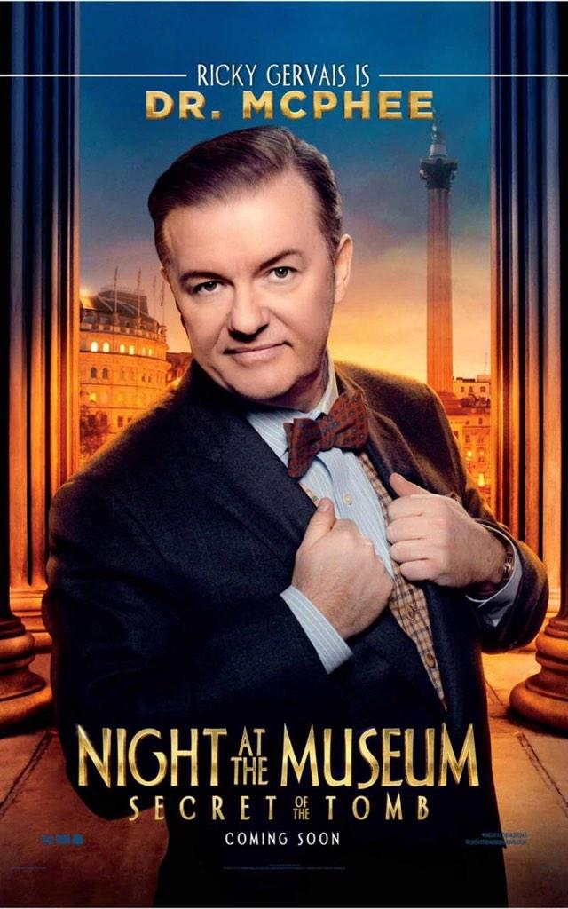 Gervaisaholics's tweet photo. Brand new posters for #NightAtTheMuseum 'Secret of the Tomb' with Ricky Gervais as Dr.McPhee. In cinemas Dec 19th. http://t.co/IlirEDGupK
