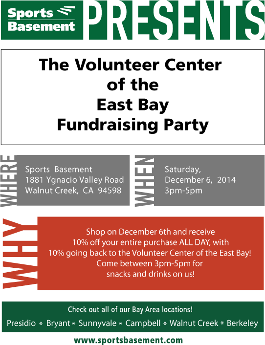 BizVolImpact's tweet photo. Shop at  @SportsBasement Walnut Ck on Dec 6 to save 10% on purchases and donate 10% to VCEB! #shopforacause! http://t.co/rqxDPca89S