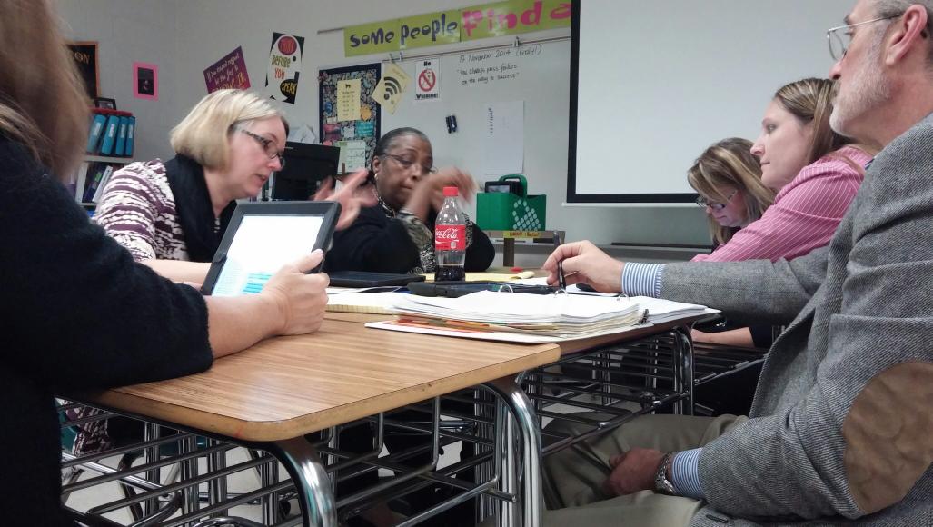 KWrightVA's tweet photo. QLMS math/sped teachers discuss 'next steps' after analyzing Q1 common assessments #qlms15 #ycsd15 http://t.co/5pdzKo9JFf