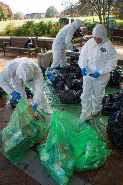 ClemsonHome's tweet photo. .@Clemson's @CU_EcoReps conducted a Waste Audit to highlight the amount of recyclable mat. that can be found in trash http://t.co/2TUqi4kX3m