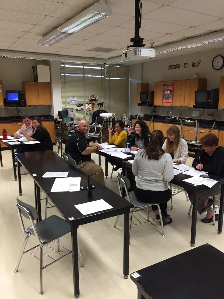 HCPSScience's tweet photo. Say hello to the JHS science staff working on their SLOs this afternoon. Great collaboration and peer feedback! http://t.co/w8TZ1dsUBh