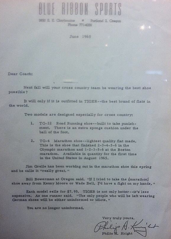 darrenrovell's tweet photo. Phil Knight wrote this in 1st year of biz that became Nike. Last paragraph = legendary (H/T @DatGreenblatt) http://t.co/ILExGa67Ip